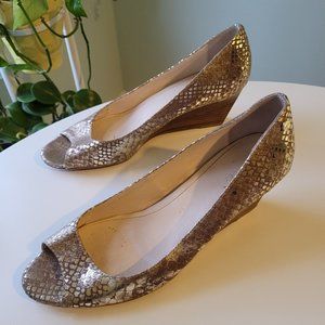 Gold Calvin Klein Snakeskin Wedges